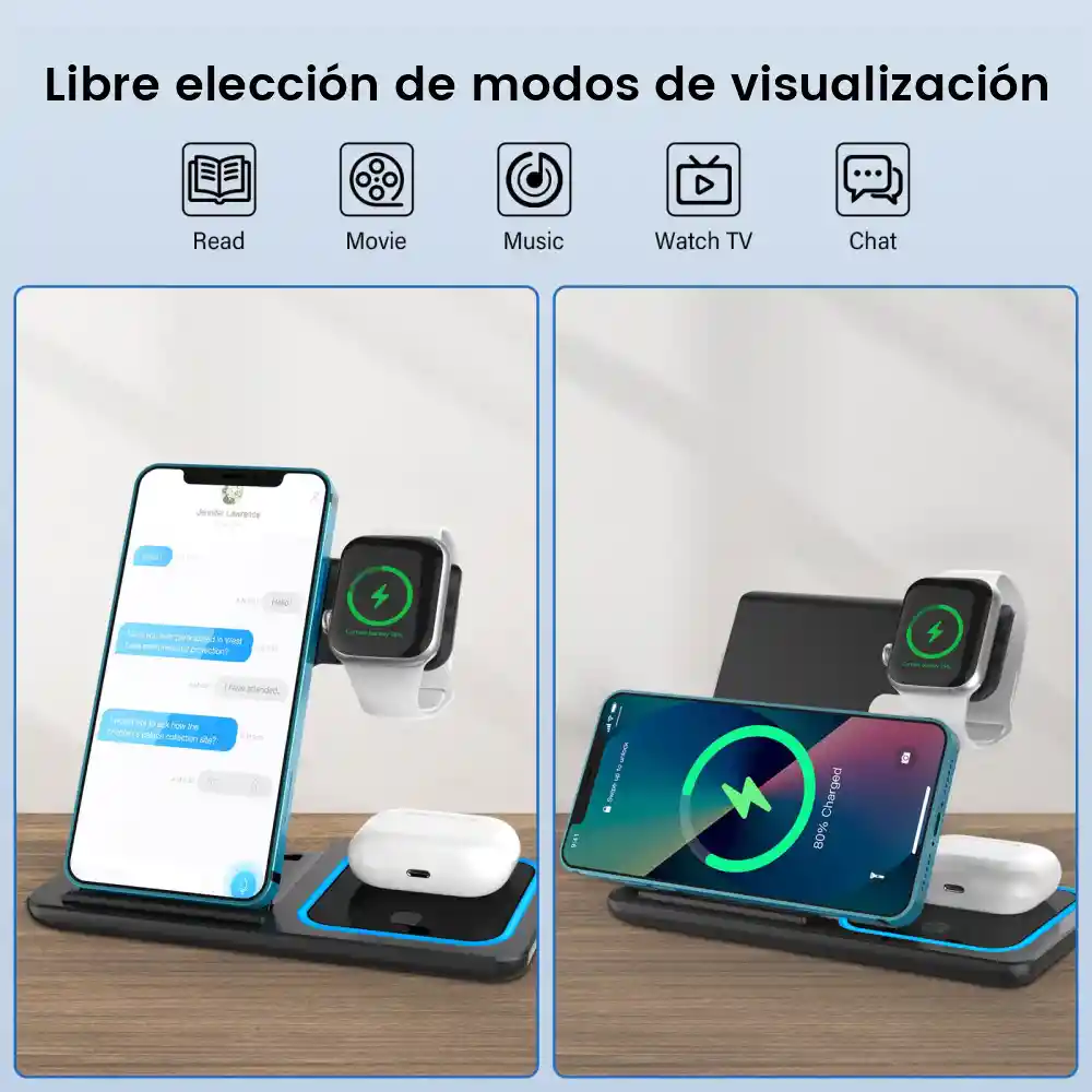 Cargador Inalambrico 3 En 1 Estación De Carga Qi Plegable