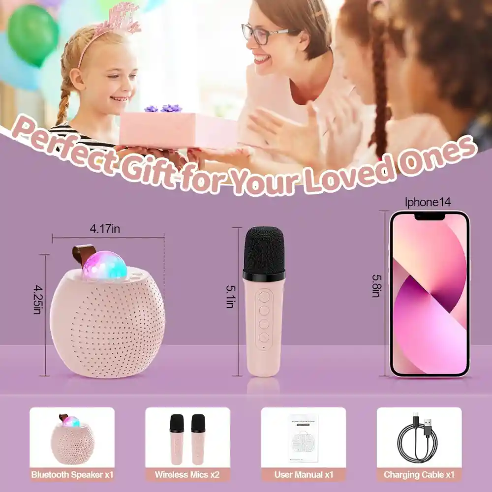 Set De Karaoke Portátil Para Niños Bluetooth Rgb 2mic K12