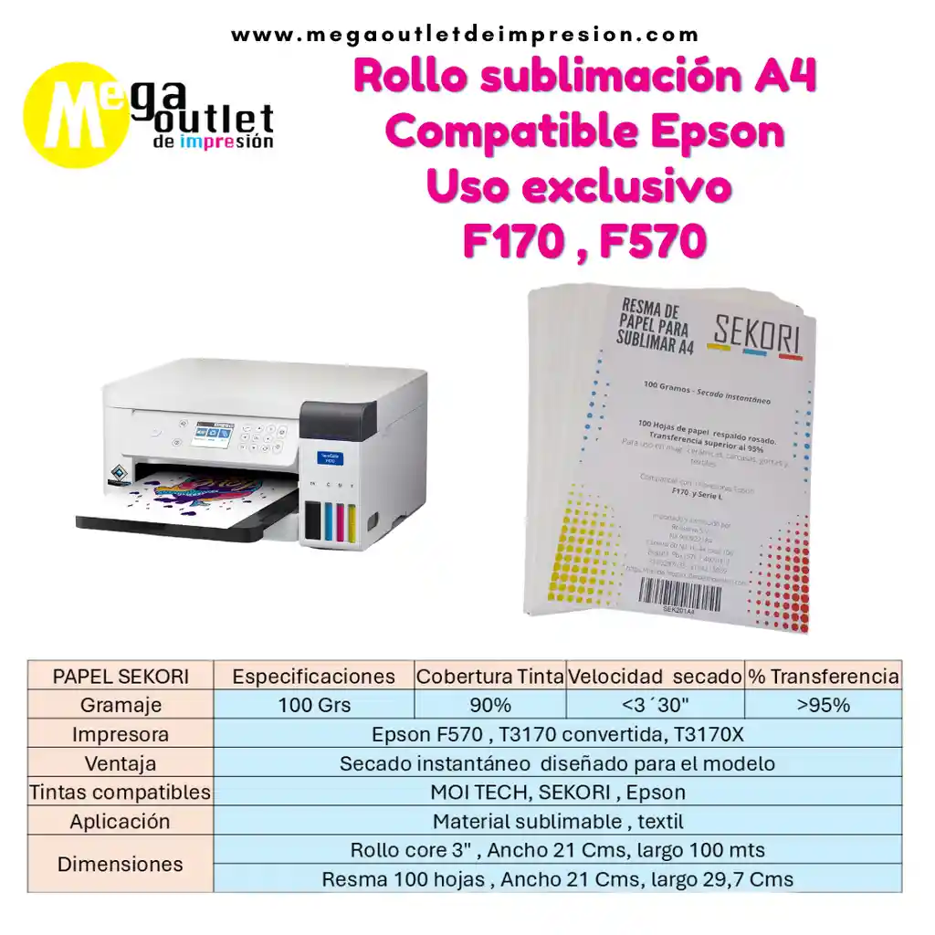 Resma De Papel Sublimación Para F170 Exclusivo Para F170