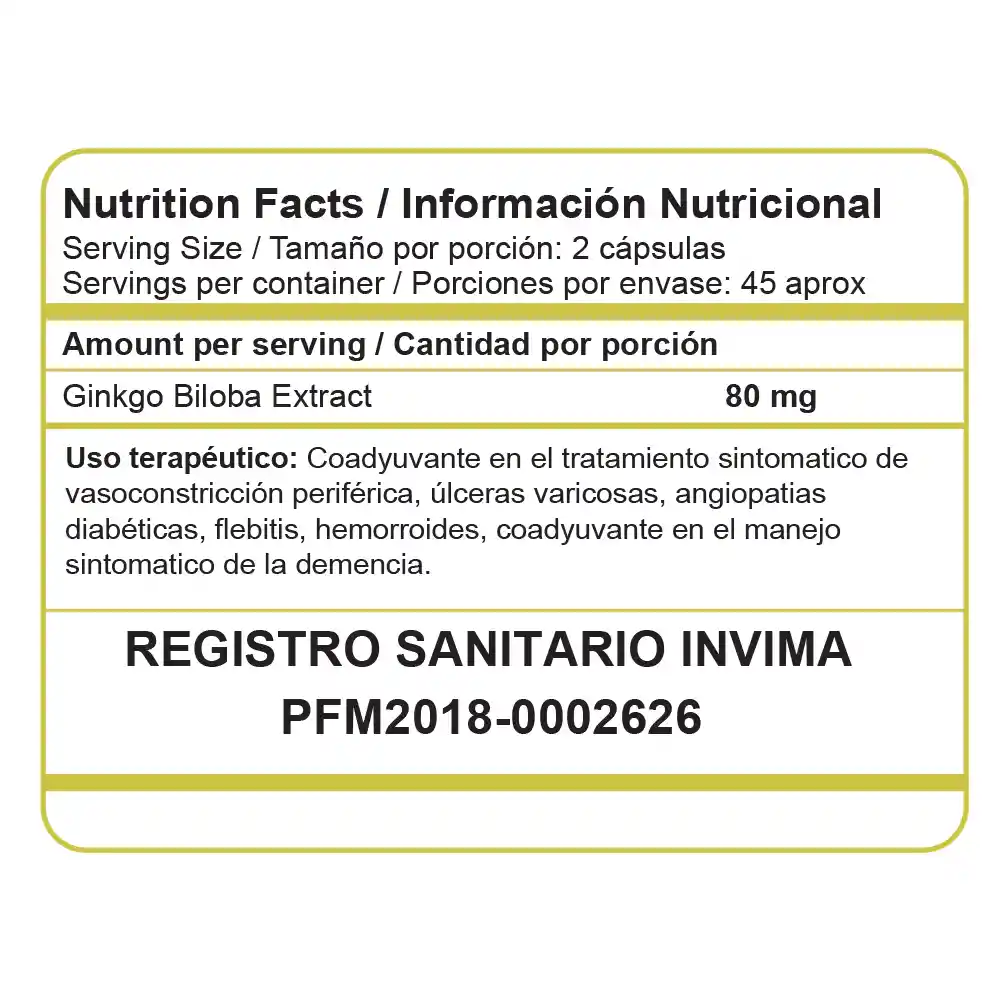 Ginkgo Biloba Americano Suplemento Alimenticio