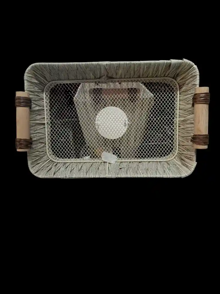 Cesta Tejida Asas De Madera Resistentes, Organizador 28cmx19cm