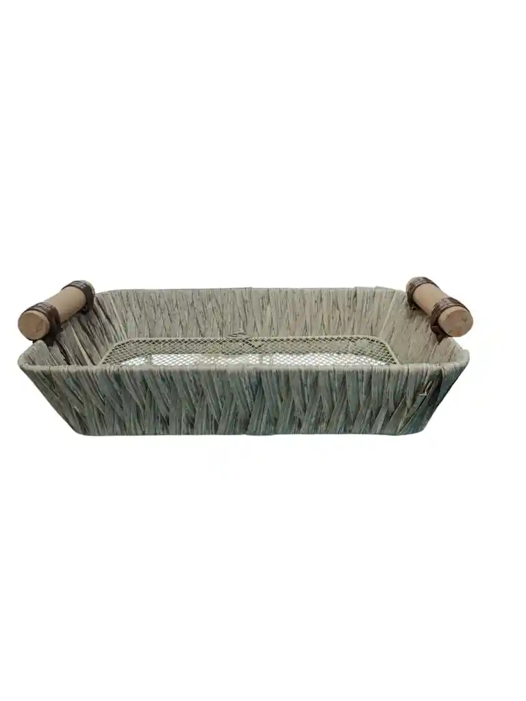 Cesta Tejida Asas De Madera Resistentes, Organizador 28cmx19cm