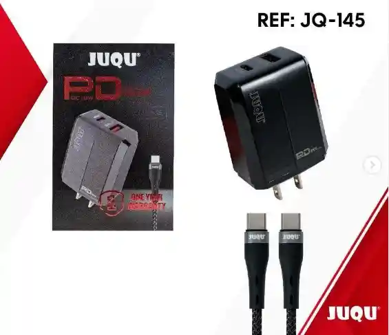 Cargador Puerto Jq 145 Usb 3.0 Y Puerto Dp C A 20w + Cable Tipo C A Tipo C