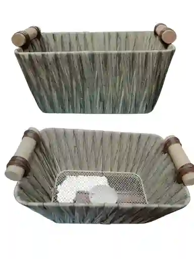 Cesta Tejida Asas De Madera Resistentes, Organizador 19cmx16cm