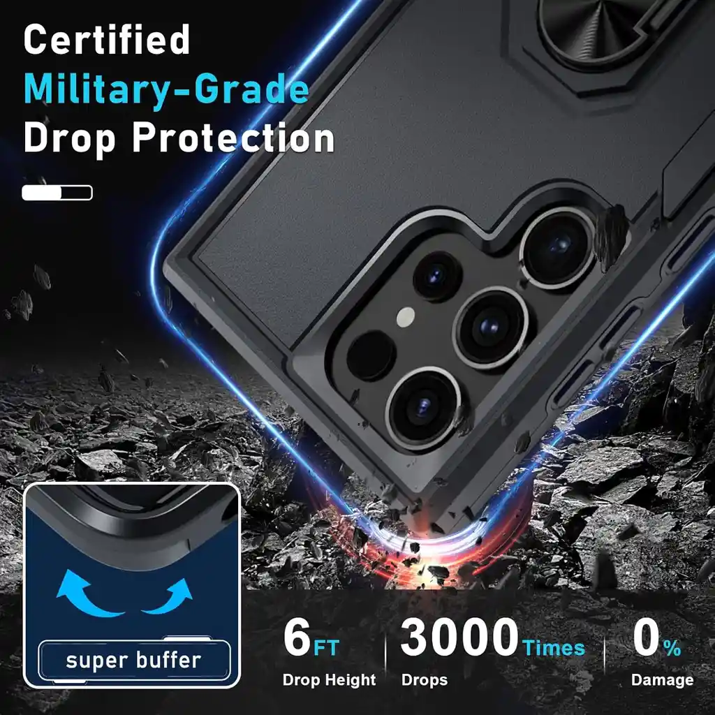 Funda Compatible Con Samsung Galaxy S24 Ultra Con Protector De Pantalla De Vidrio Templado Resistente A Los Golpes Funda De Teléfono De Cuerpo Completo Con Soporte De Anillo De Metal