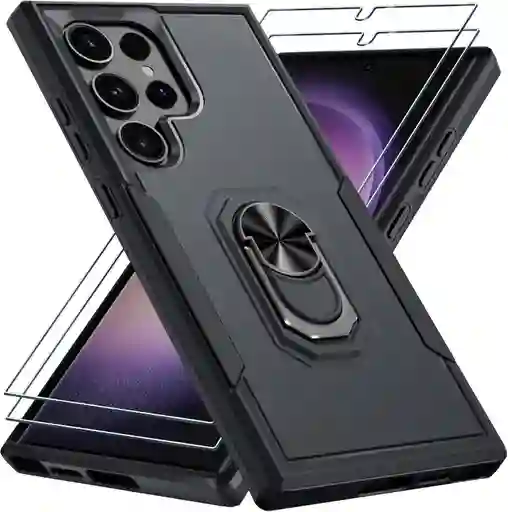 Funda Compatible Con Samsung Galaxy S24 Ultra Con Protector De Pantalla De Vidrio Templado Resistente A Los Golpes Funda De Teléfono De Cuerpo Completo Con Soporte De Anillo De Metal