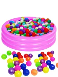 Piscina Inflable Redonda De 3 Aros Y 100 Pelotas Niños 80cm Rosada
