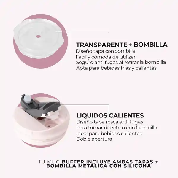 Mug Vaso Termo 570ml Buffer Acero Inox + Tapas - Pinky