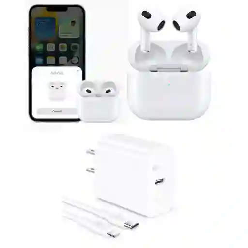 Airpods 3 Audifonos 1.1 + Cargador Iphone Carga Super Rapida Original 1hora