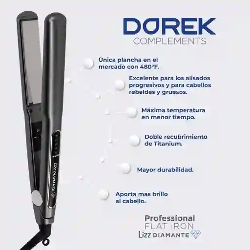 Plancha Lizz Diamante 480 °f Nano Titanium Dorek Complement + Obsequio