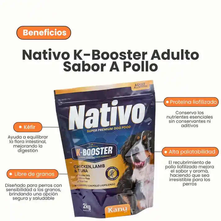 Alimento Seco Nativo K-booster Pollo, Cordero Y Atún Kanu Pet Para Perro Adulto 2kg