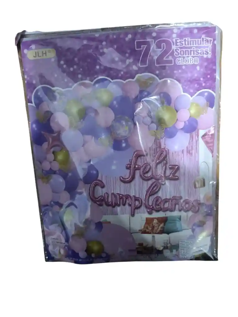 Bouquet Bombas Globos Completo Feliz Cumpleaños X 72 Uds Rosado, Morado Y Dorado Metalizado