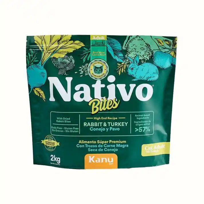 Alimento Seco Nativo Bites Conejo Y Pavo Kanu Pet Para Gato Adulto