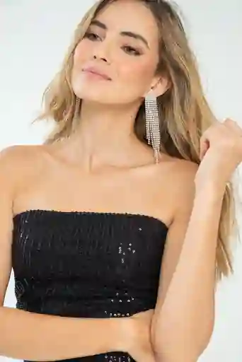 Strapless Lentejuela Color Negro Talla M