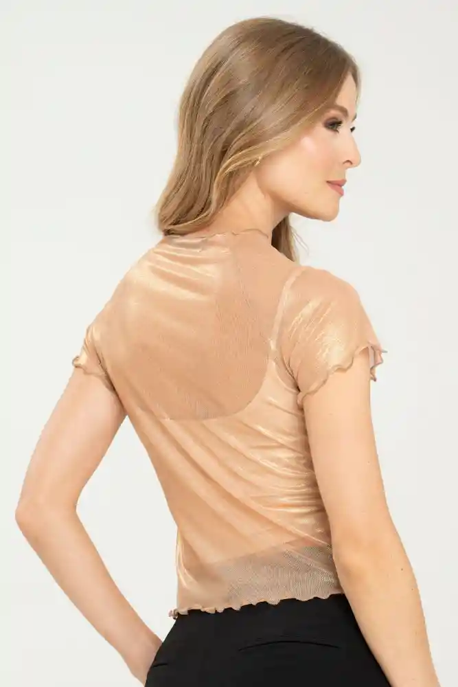 Top Mesh Brillo Color Oro Talla Xs