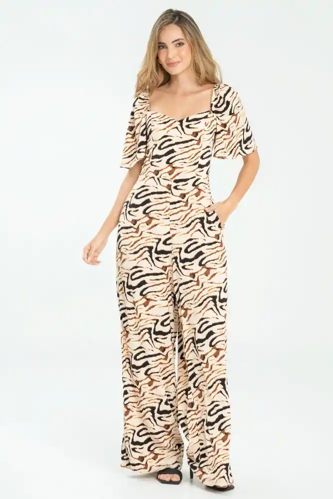 Enterizo Animal Print Color Cafe Puro Talla L