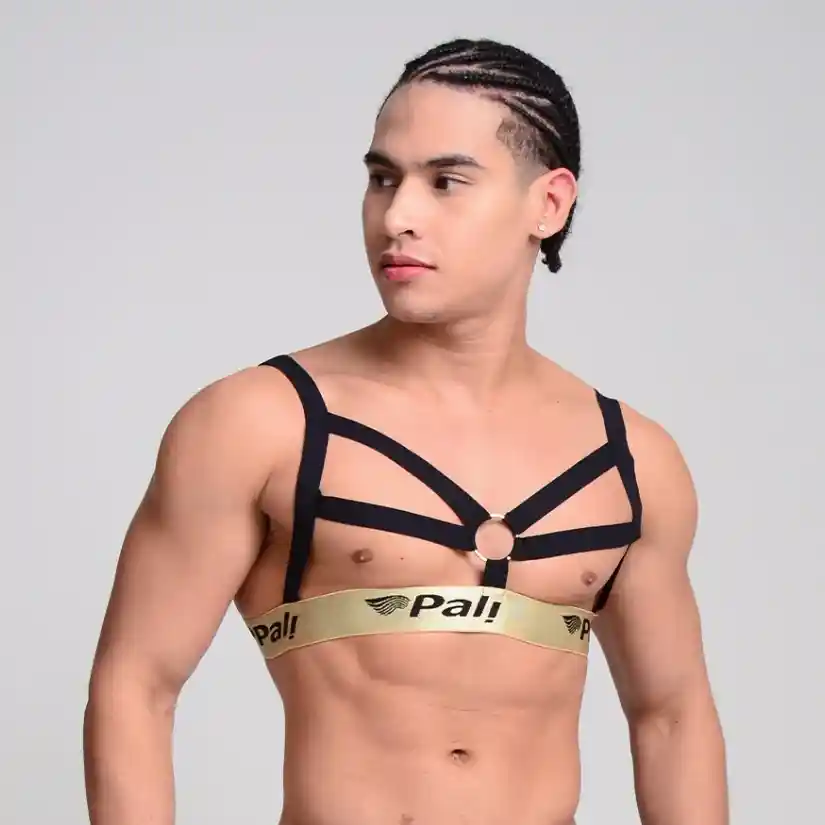 Arnés De Pecho Mirko Negro Dorado Pali Lenceria Masculina