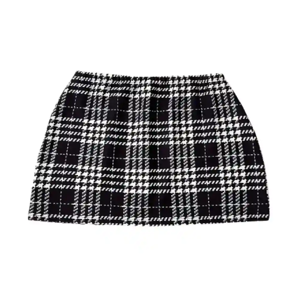 Falda Plaid Para Mujer Color Negro Con Blanco Talla Xs