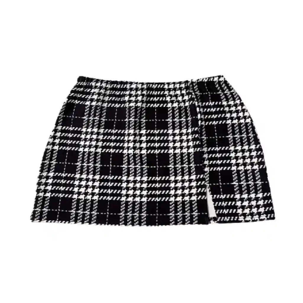 Falda Plaid Para Mujer Color Negro Con Blanco Talla Xs
