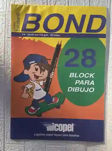 Block Bond Para Dibujo 1/4 (( 35*50 Cm )) 20 Hojas