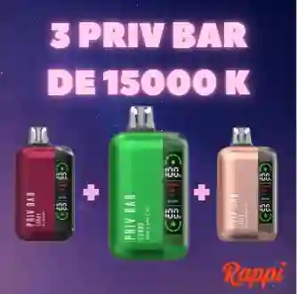 Vaporizador Priv Bar Turbo Blue Razz Lemon 15000puff + Vaporizador Priv Bar Turbo Kiwi Strawberry Bubble Gum 15000 Pff + Vaporizador Priv Bar Triple Apple Ice 15000 Puffs