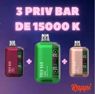 Vaporizador Priv Bar Turbo Blue Razz Lemon 15000puff + Vaporizador Priv Bar Turbo Kiwi Strawberry Bubble Gum 15000 Pff + Vaporizador Priv Bar Triple Apple Ice 15000 Puffs