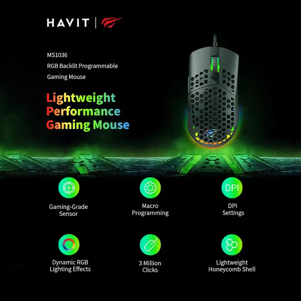 Mouse Gamer Havit Ms1036 Con Diseño Perforado Y Software 🖱️🛑