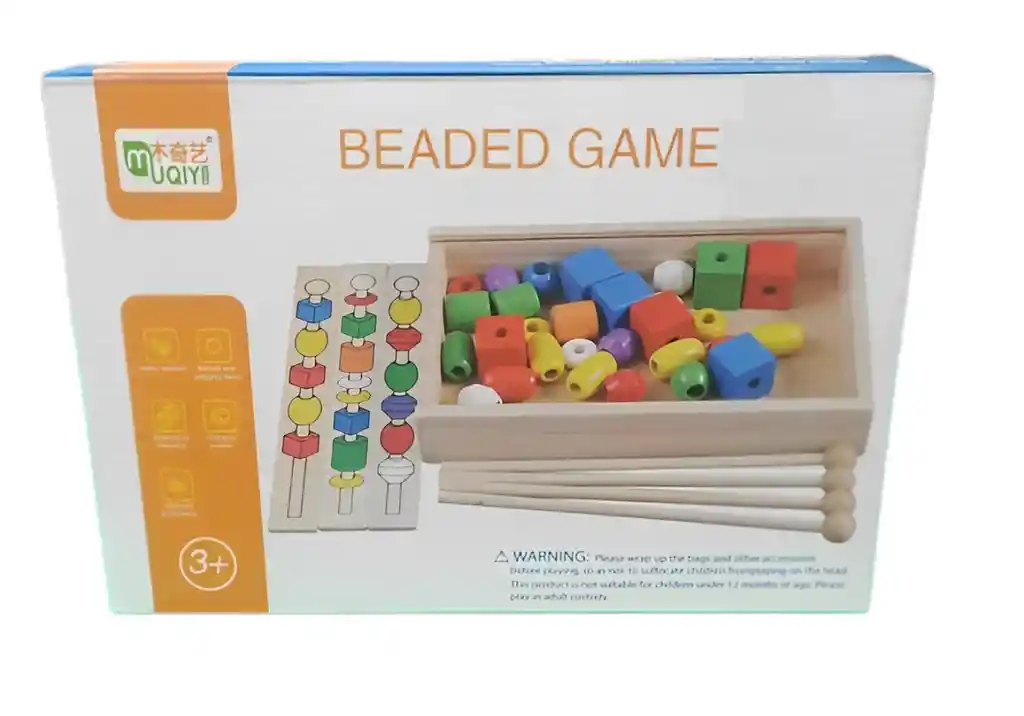 Juego Didáctico Ensarta Figuras Colores Madera Para Niños