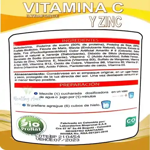 Vitamina C Con Zinc Vitamina B 500g Biopronat