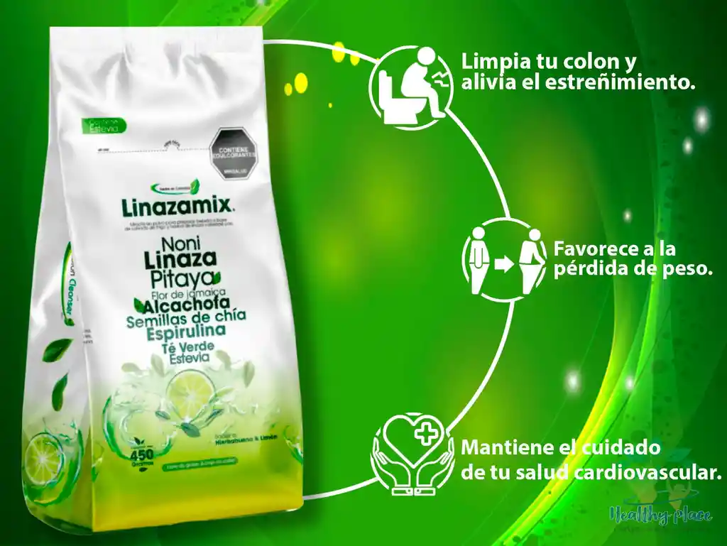 Fibra Colon Cleanser Linazamix 450g Sabor Hierbabuena Y Limón