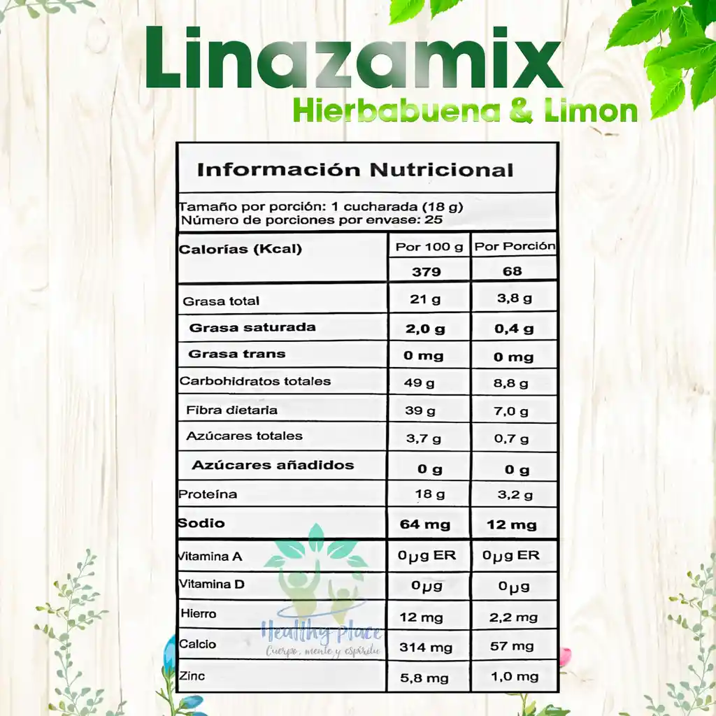 Fibra Colon Cleanser Linazamix 450g Sabor Hierbabuena Y Limón