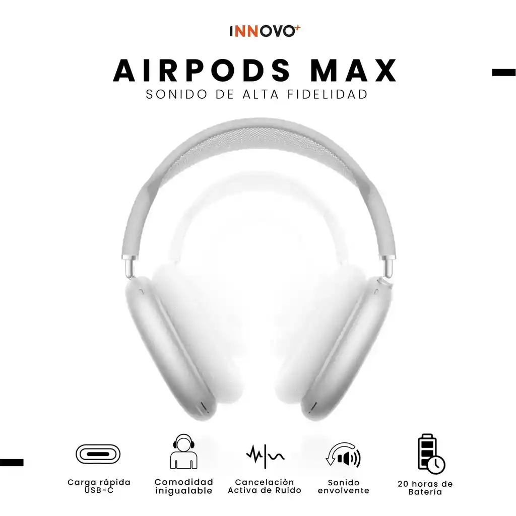 Audífonos Airpods Max 1.1 Replic Magnetica Full Sonido Bluetooth Estuche Blanco