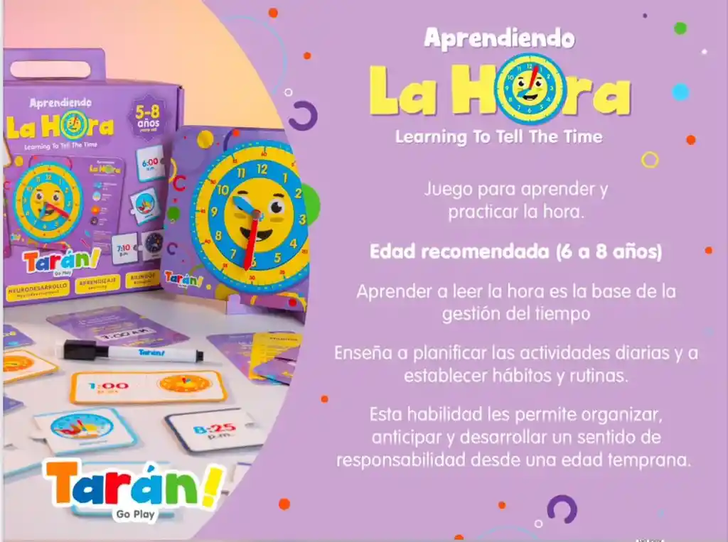 Juego Didáctico Bilingüe Aprendiendo La Hora Para Niños