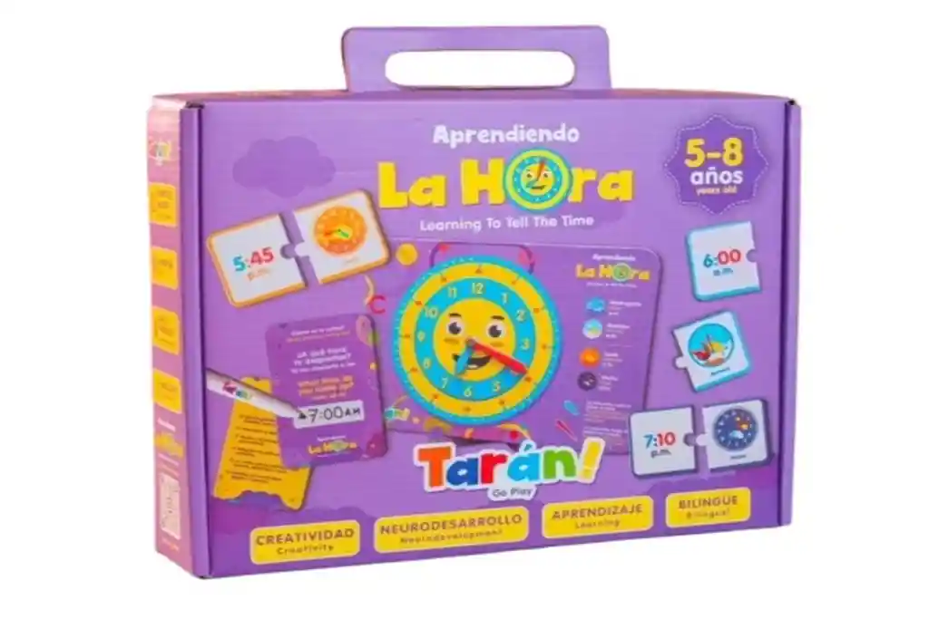 Juego Didáctico Bilingüe Aprendiendo La Hora Para Niños