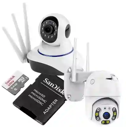 Combo X2 Cámaras Para Interior Y Exterior + Micro Sd 64gb X2