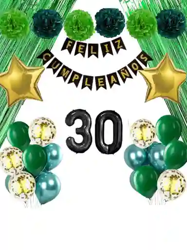Kit Globos Decoración Fiesta Feliz Cumpleaños Verde