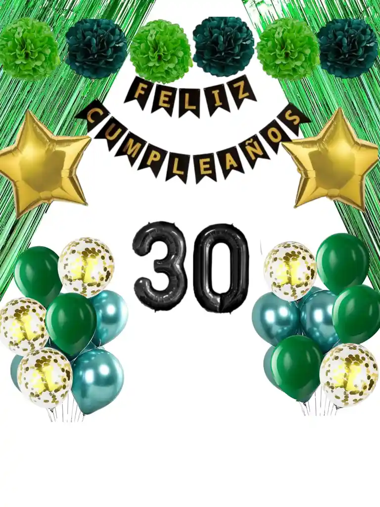 Kit Globos Decoración Fiesta Feliz Cumpleaños Verde