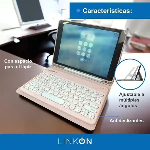 Case Smart Teclado Para Ipad Linkon Rosado - 10.2"