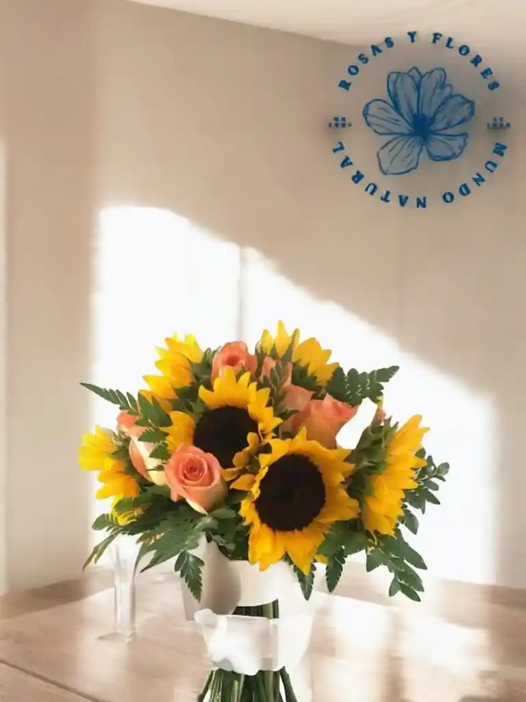 Flores Girasoles Y Rosas Salmón
