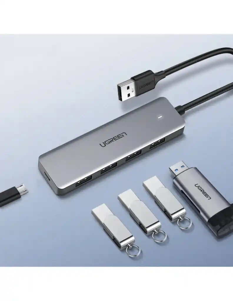 Hub 4 En 1 Ugreen Usb-a A Usb 3.0 5gbps Gris