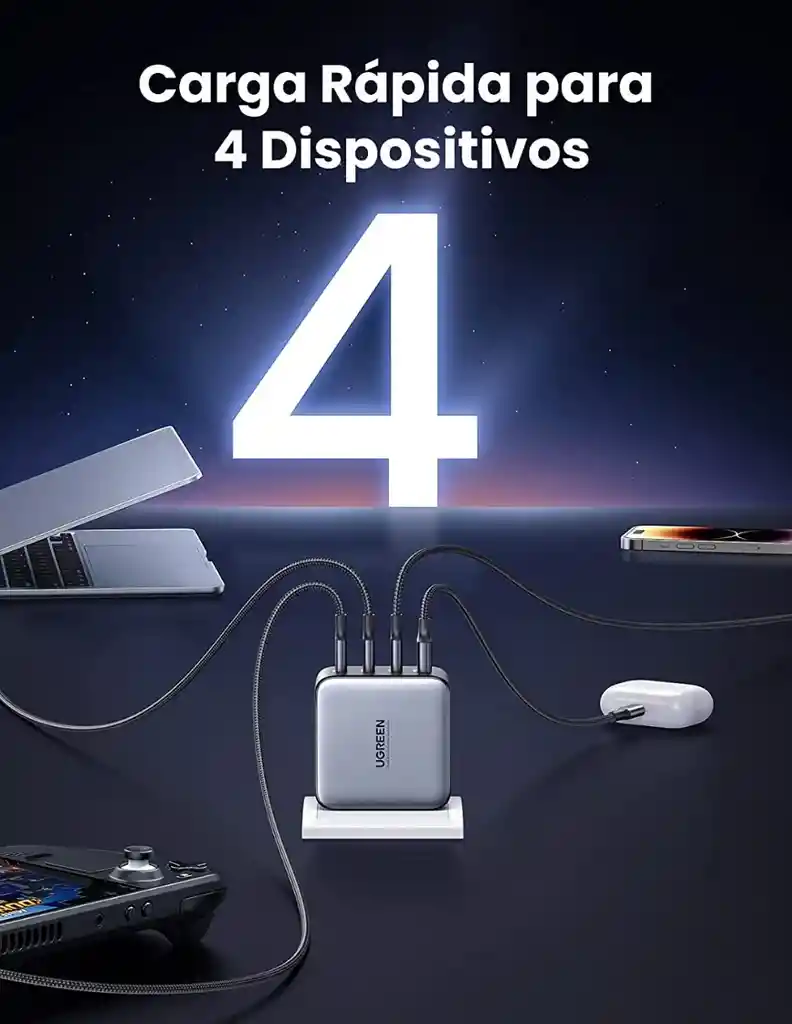 Cargador 4 Puertos Ugreen Gan 100w Carga Rápida