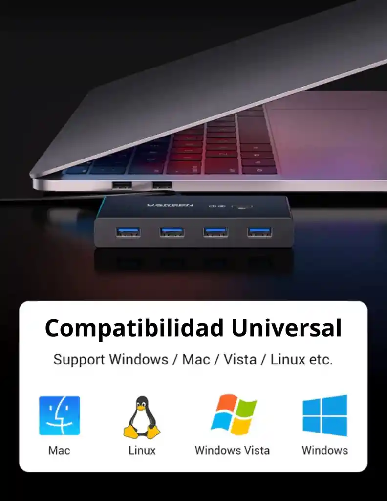 Hub Adaptador 4 En 1 Ugreen Con Switch Selector 2 Salidas Color Negro
