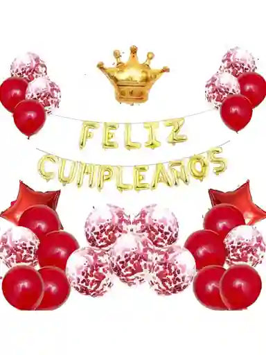 Kit Globos Decoración Fiesta Feliz Cumpleaños Rojo