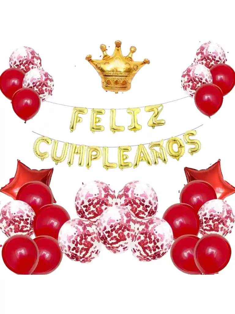 Kit Globos Decoración Fiesta Feliz Cumpleaños Rojo