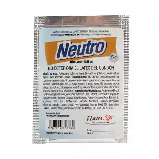 Lubricante Intimo Neutro Sachet 5 G Flavor