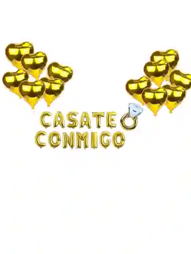 Globos Metalizados Decoración Cásate Conmigo 12 Corazones Dorado