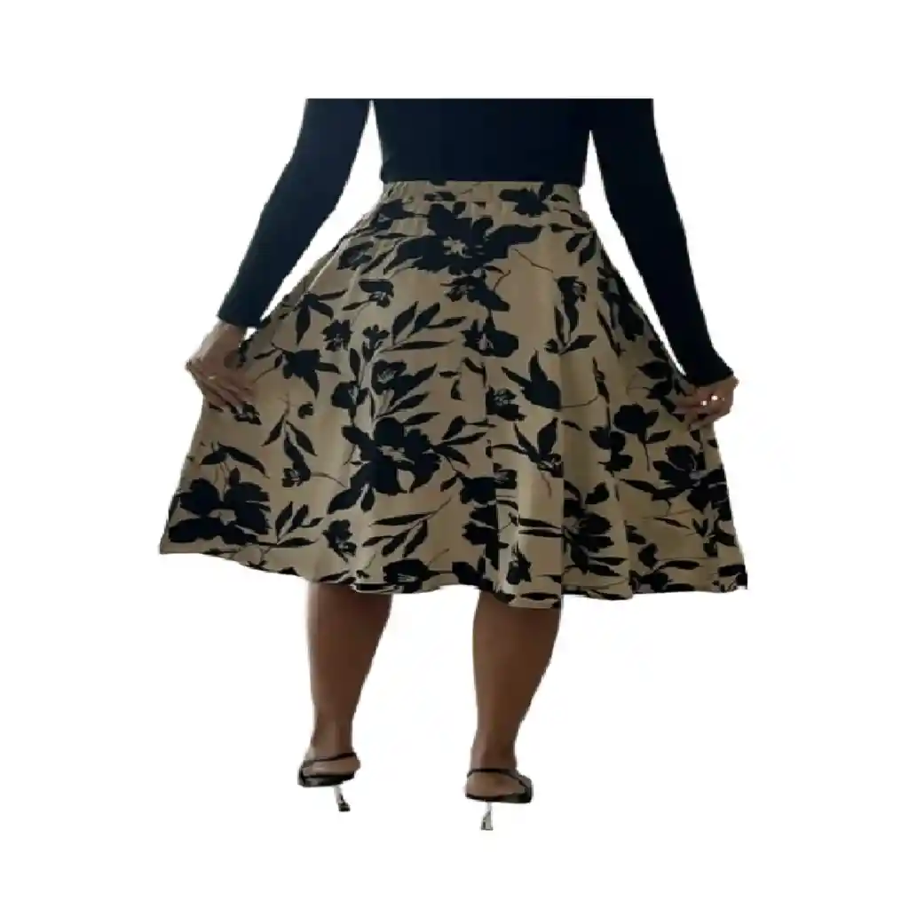 Falda De Flores Color Beige Con Negro Talla S