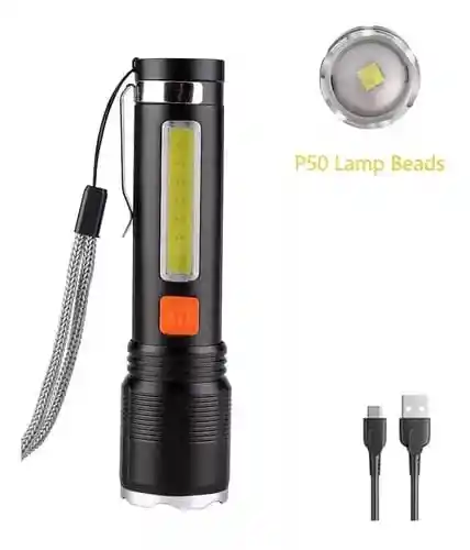 Linterna 5 Modos De Luz, Recargable, Usb Con Zoom Xpe-cob