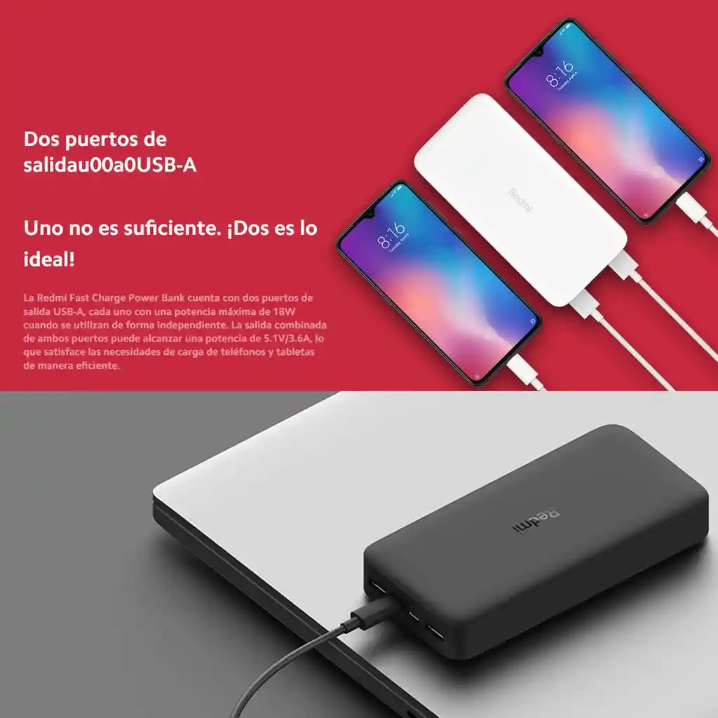 Xiaomi Redmi Power Bank 20000mah Carga Rápida 18w Usb-c