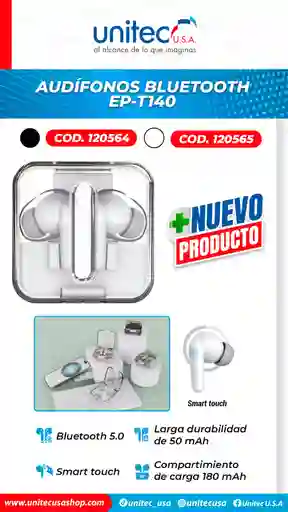 Audifonos Inalambricos Bluetooth Ep-t140 Unitec Color Blanco